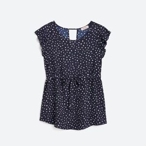 Full Moon Maternity Blouse, Size L, Navy Polka dot